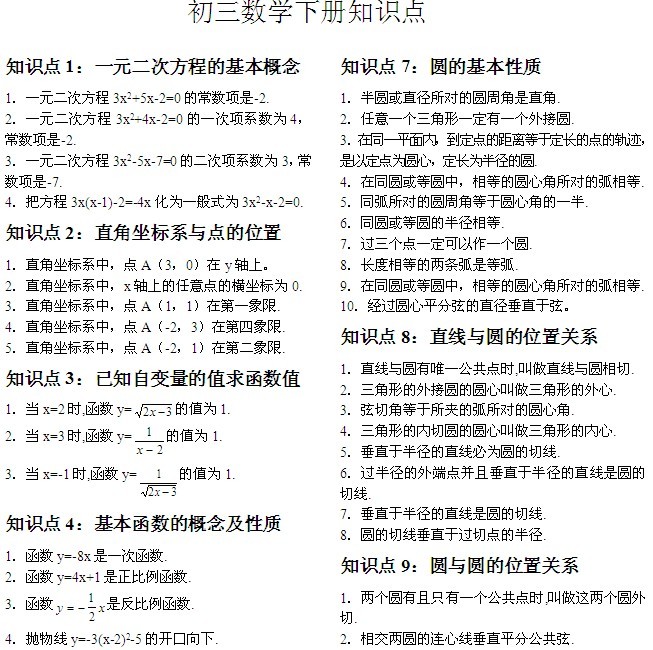 新编初三下册数学知识点归纳总结_数学知识点
