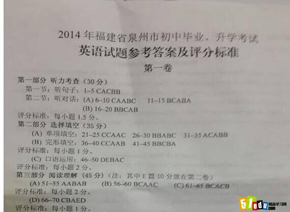 2014福建泉州中考英语真题答案下载_泉州中考