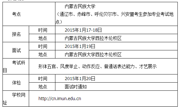 015年内蒙古民族大学省内空乘专业招生简章_