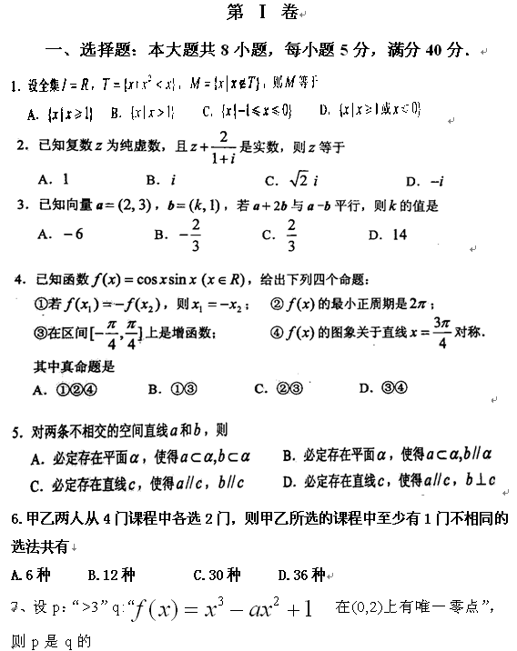 2015年高三数学模拟测试题_天津高考试题真题
