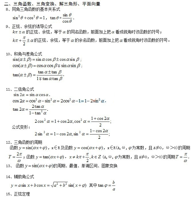 2015高考数学公式及考点_吉林高考数学
