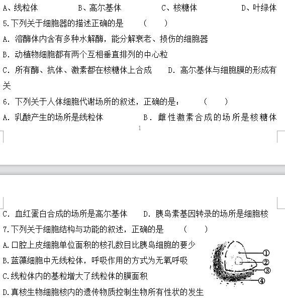 精选高中生物必修一第三章检测题_高一生物试