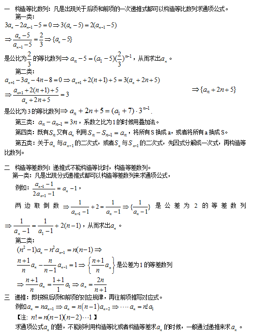 高考数学必修一求数列通项公式知识点