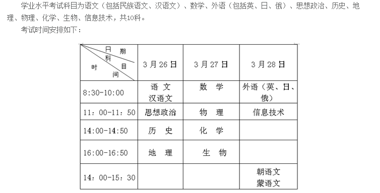 2016年辽宁高中会考时间安排