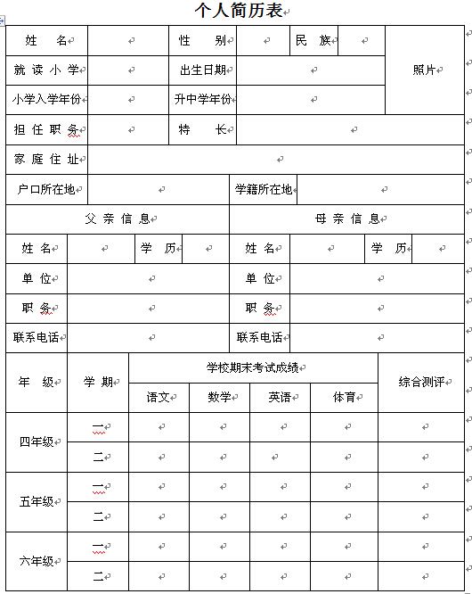 小升初简历范本:2016年小升初简历word版_小