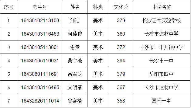 2016年三亚学院湖南美术类投档名单公示_各省