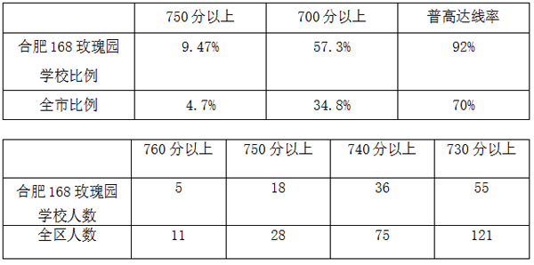 2016年合肥一六八玫瑰园学校分数线段公布_合