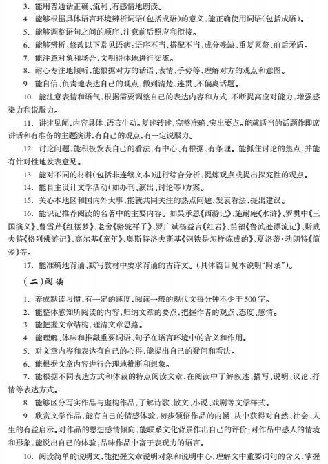 2017年哈尔滨中考语文考试说明及大纲_黑龙江