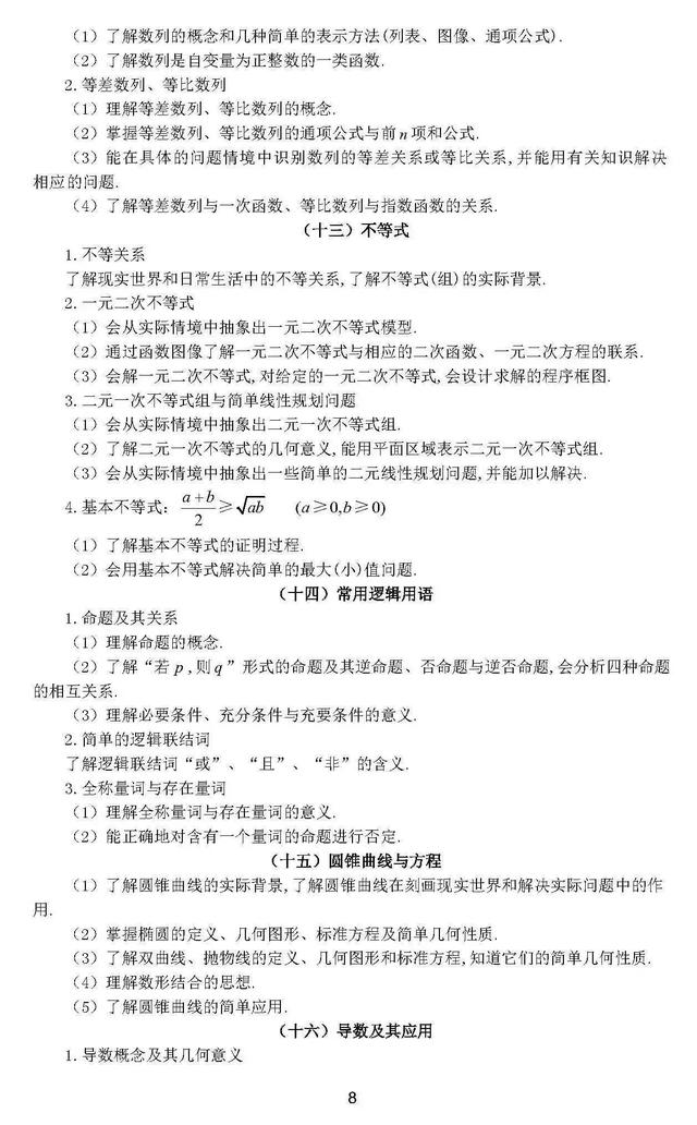 2018年高考数学考试大纲公布(文科)