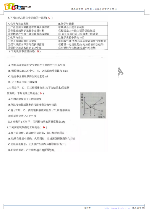 2018年宿迁中考化学试题(图片版)