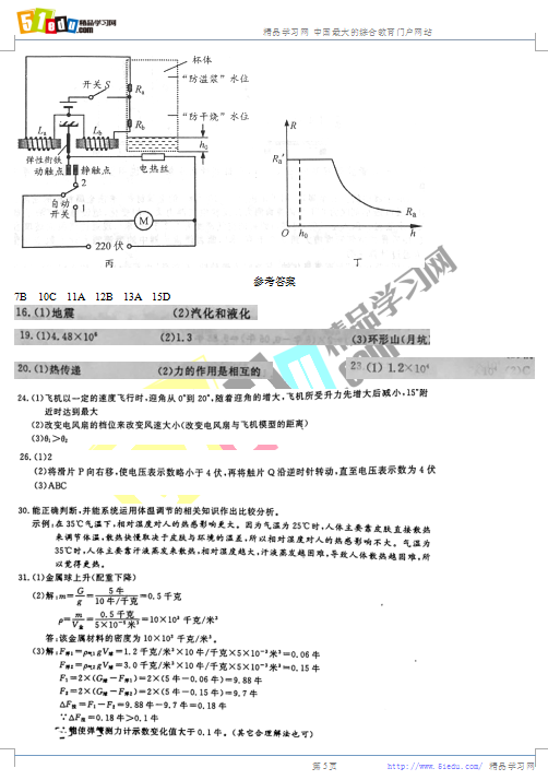 2018年温州中考物理试题(图片版)