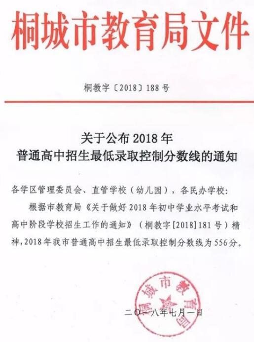 2018年安徽安庆中考录取分数线已经公布
